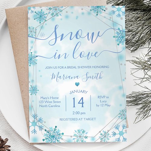 Winter Blue Snow in Love Snowflake Bridal Shower  Invitation