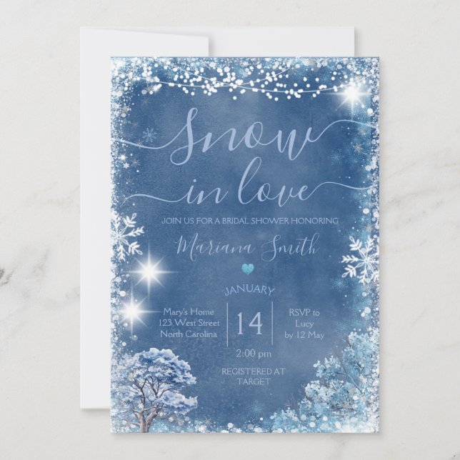 Winter Blue Snow in Love Tree Bridal Shower  Invitation (Front)
