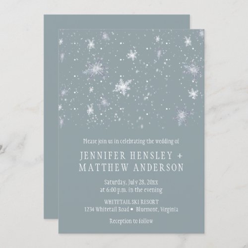 Winter Blue Snow Snowflakes Wedding Invitations