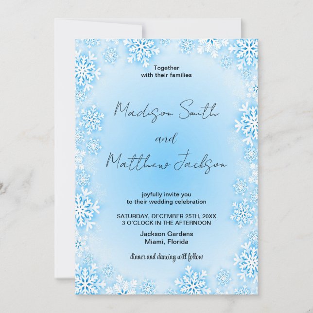 Winter Blue Snow Wedding Invitations (Front)