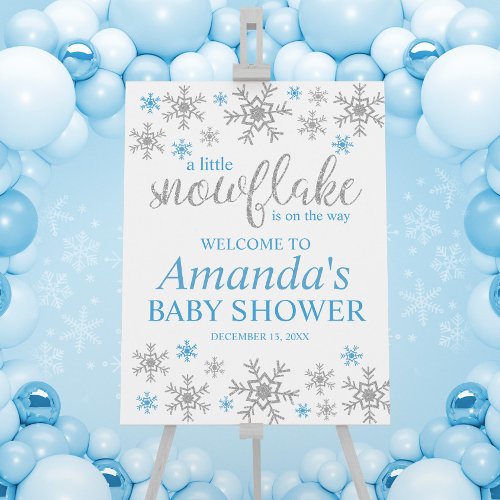 Winter Blue Snowflake Baby Shower Welcome Sign