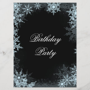 Winter Blue Snowflake Birthday Prty Invitation