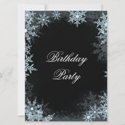 Winter Blue Snowflake Birthday Prty Custom Invite