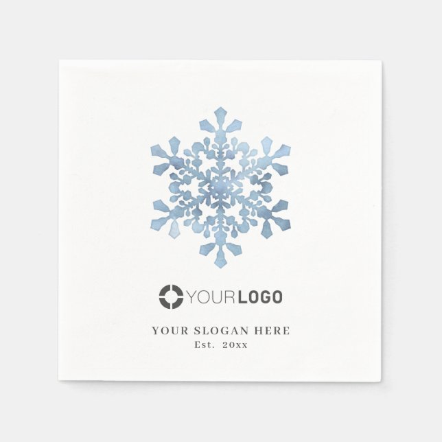Winter blue snowflake company logo Christmas Napkins (Front)