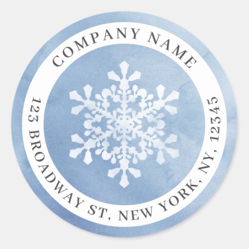 Winter blue snowflake company return address classic round sticker