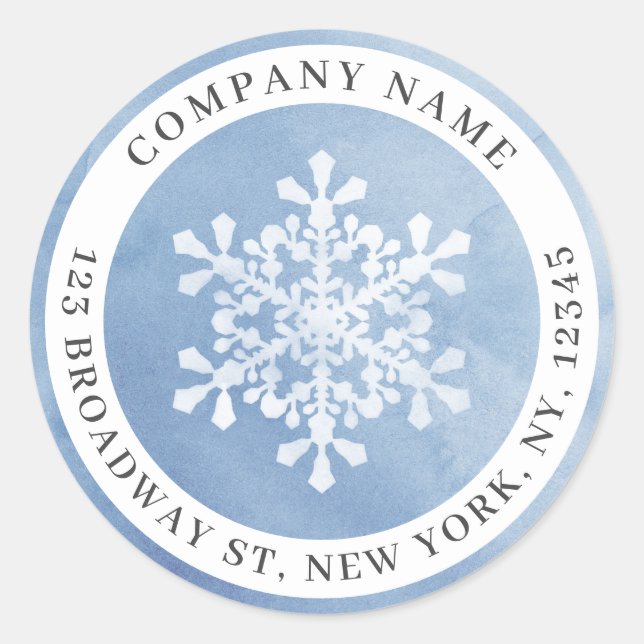 Winter blue snowflake company return address classic round sticker (Front)