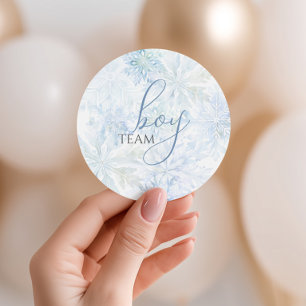 Winter Blue Snowflake Gender Reveal Team Boy Classic Round Sticker