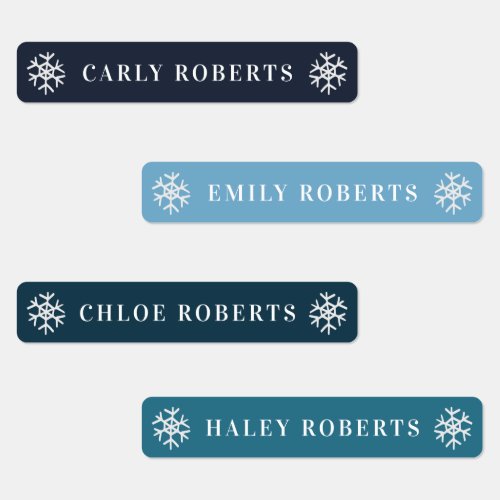 Winter Blue Snowflake Kids Name Waterproof Labels