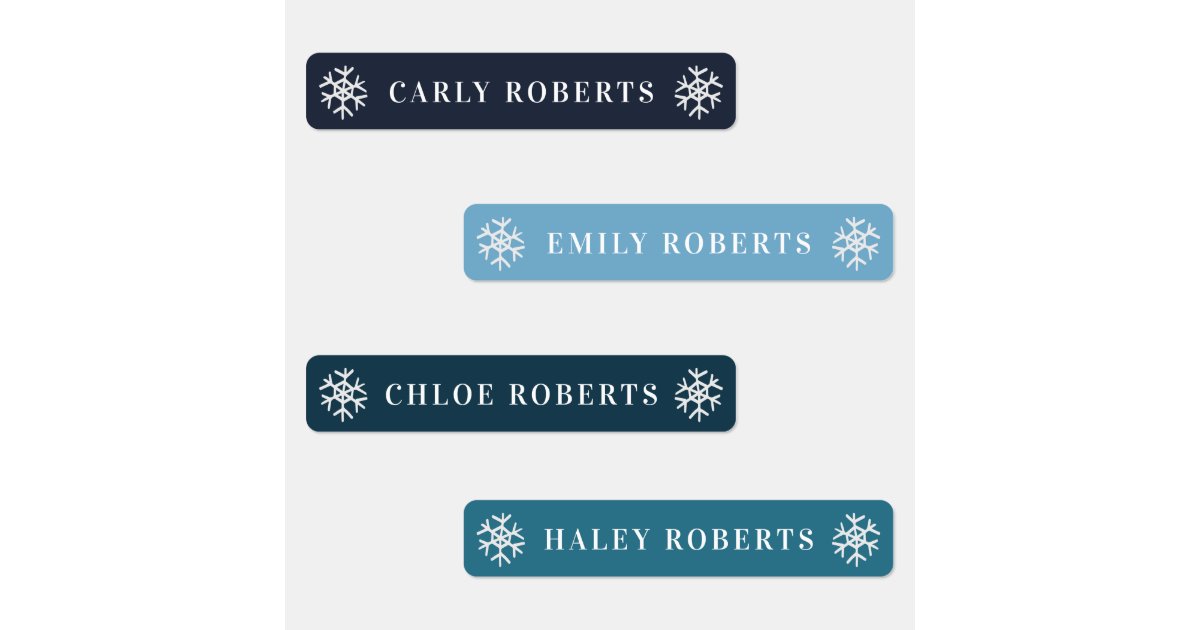 Winter Blue Snowflake Kids Name Waterproof Labels | Zazzle
