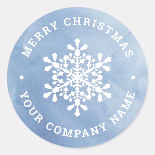 Winter Blue Snowflake Merry Christmas Company Classic Round Sticker