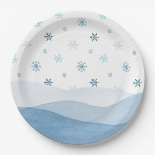 Winter Blue Snowflake Paper Plate
