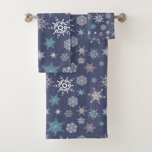 Winter Blue Snowflake Pattern Bath Towel Set