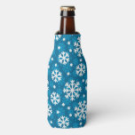 Winter Blue Snowflake Pattern Bottle Cooler