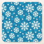 Winter Blue Snowflake Pattern Square Paper Coaster