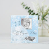 Winter Blue Snowflake Photo Quinceanera Invitation (Standing Front)