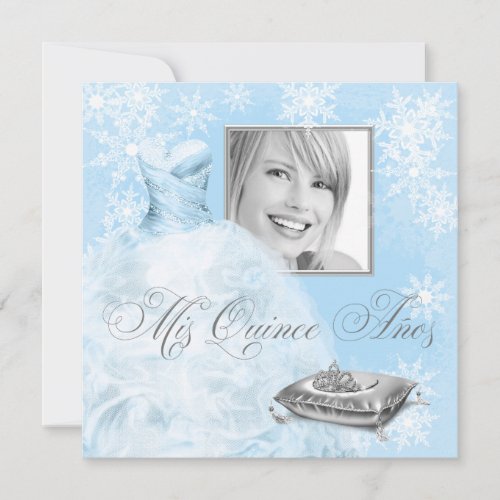 Winter Blue Snowflake Photo Quinceanera Invitation