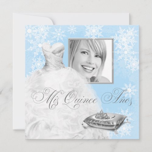 Winter Blue Snowflake Photo Quinceanera Invitation