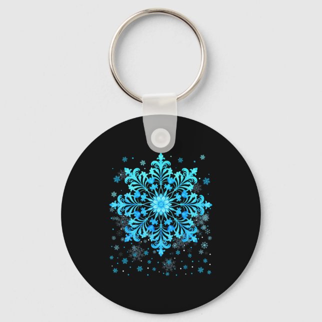 Winter Blue Snowflake Pjs Christmas Xmas Men Women Keychain (Front)