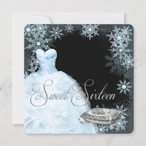 Winter Blue Snowflake Sweet Sixteen Party Announcements