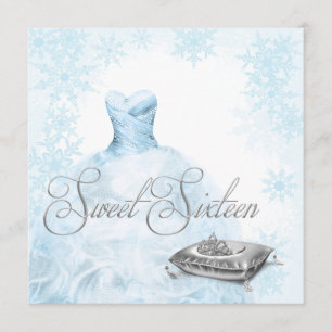 Winter Blue Snowflake Sweet Sixteen Party Invitation