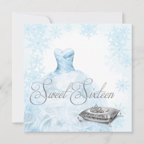 Winter Blue Snowflake Sweet Sixteen Party Invitation