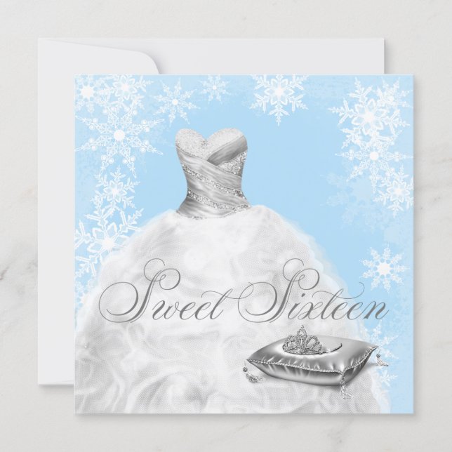 Winter Blue Snowflake Sweet Sixteen Party Invitation (Front)