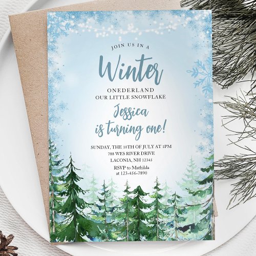 Winter Blue Snowflakes Onederland 1st birthday Invitation