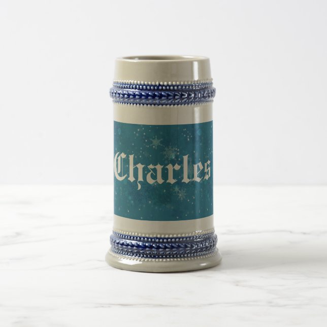 Winter Blue Snowflakes Personalized Beer Stein (Center)