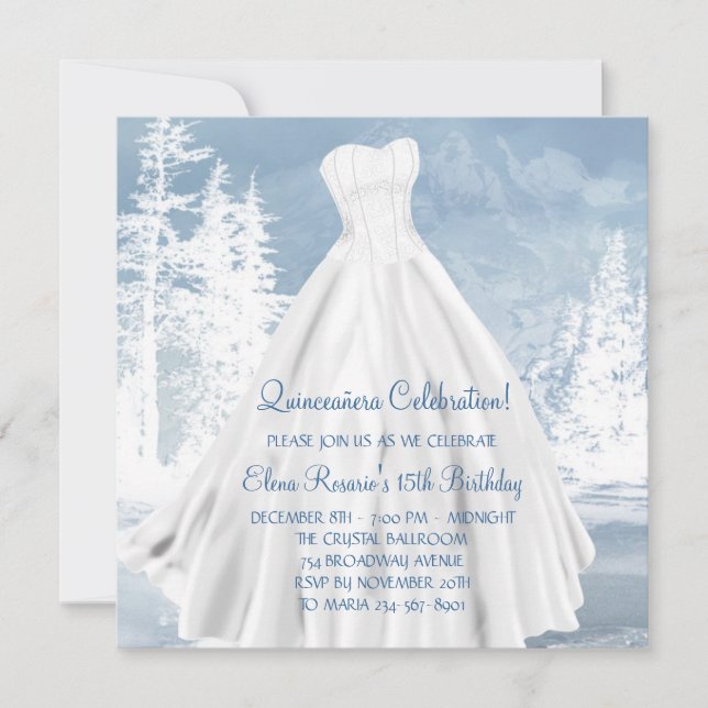 Winter Blue Snowflakes Quinceanera Invitations (Front)