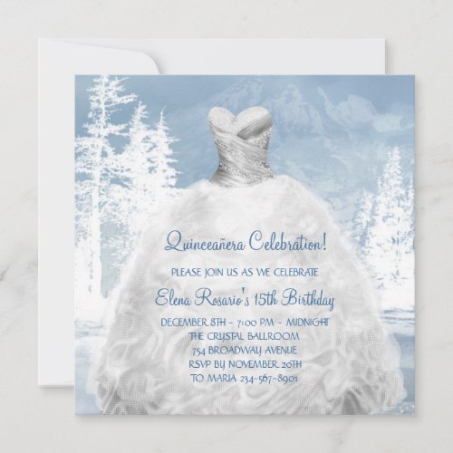 Winter Blue Snowflakes Quinceanera Invitations