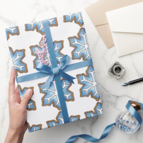 Winter Blue Snowflakes Sugar Cookie Holiday Snow Wrapping Paper