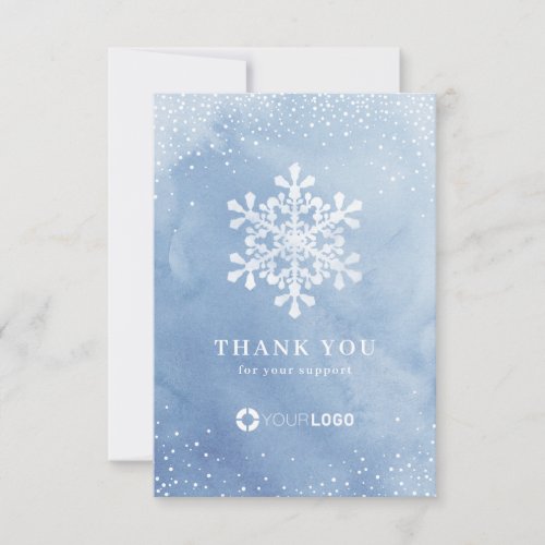 Winter Blue Snowflakes Watercolor Christmas Thank You Card