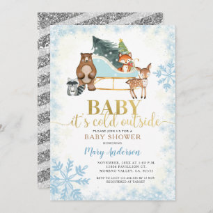 Winter Blue Snowflakes Woodland Baby shower Invitation