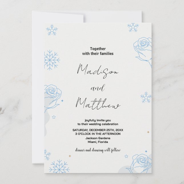 Winter Blue Snows Floral Wedding Invitations (Front)