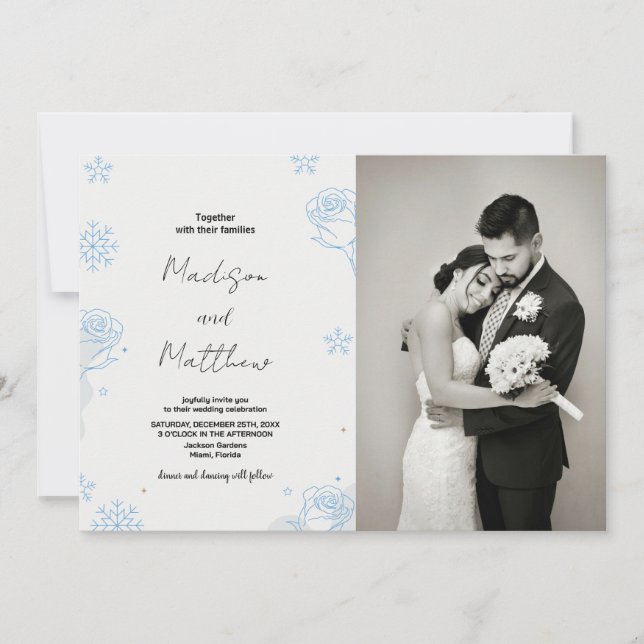 Winter Blue Snows Floral Wedding Invitations photo (Front)
