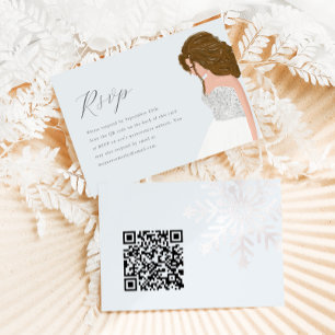 Winter Blue Snowy Quinceanera Birthday QR Code RSVP Card
