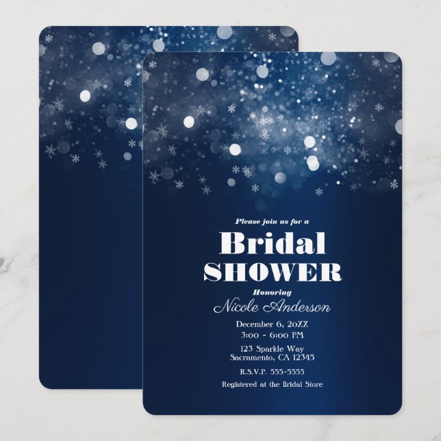 Winter Blue Sparkling Lights Bridal Shower Invitation (Front/Back)