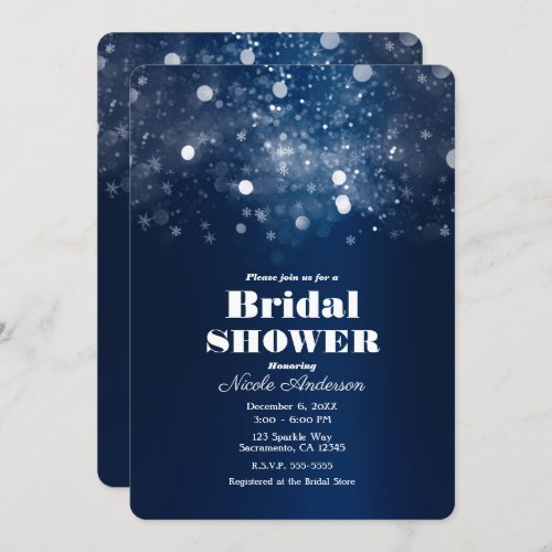 Winter Blue Sparkling Lights Bridal Shower Invitation