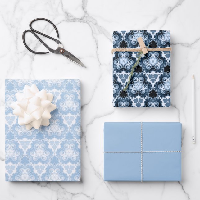 Winter Blue Swirl Wrapping Paper Sheets (Front)