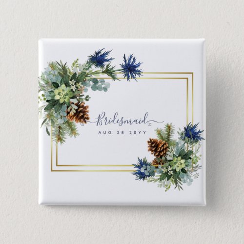 Winter Blue Thistle Eucalyptus Wedding Wonderland Button