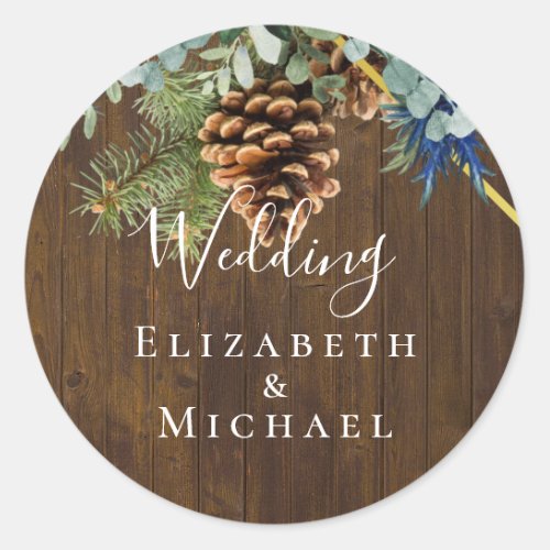 Winter Blue Thistle Eucalyptus Wedding Wonderland Classic Round Sticker