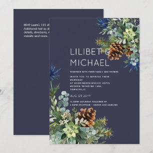 Winter Blue Thistle Eucalyptus Wedding Wonderland Invitation