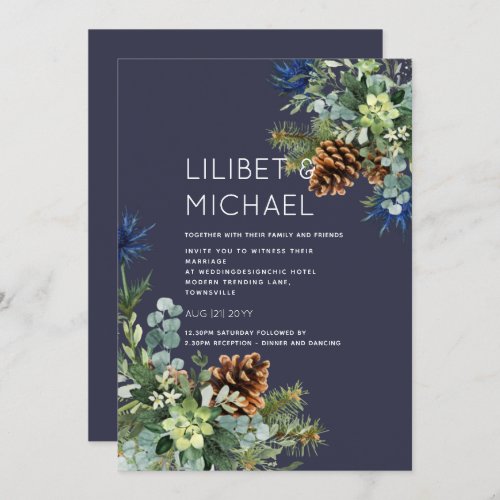 Winter Blue Thistle Eucalyptus Wedding Wonderland Invitation