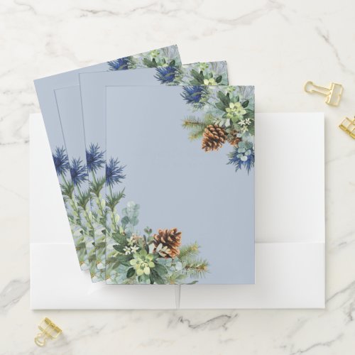 Winter Blue Thistle Eucalyptus Wedding Wonderland Pocket Folder