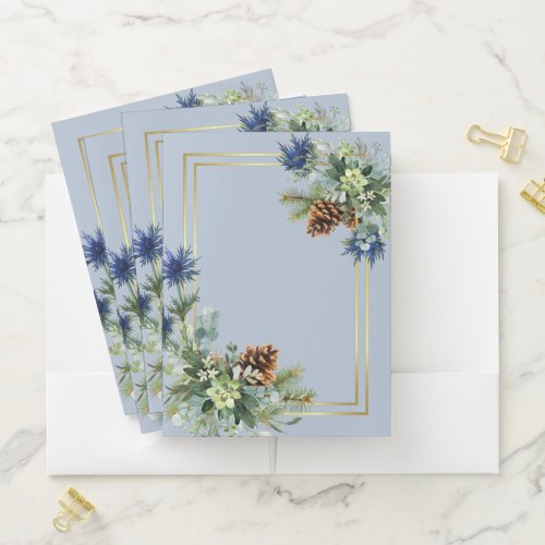 Winter Blue Thistle Eucalyptus Wedding Wonderland Pocket Folder