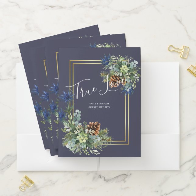 Winter Blue Thistle Eucalyptus Wedding Wonderland Pocket Folder (In Situ)