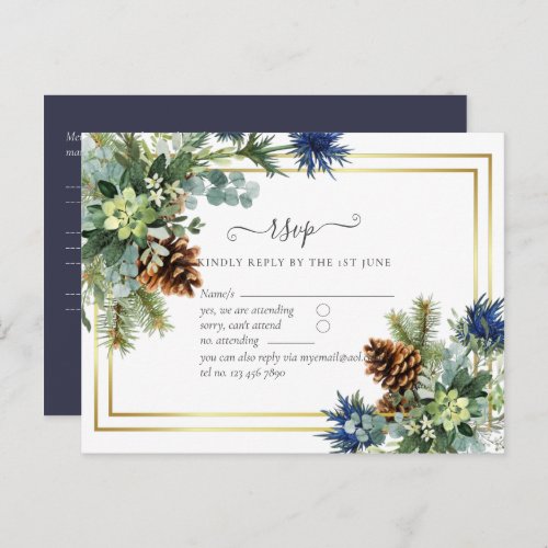 Winter Blue Thistle Eucalyptus Wedding Wonderland Postcard