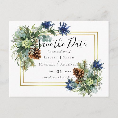 Winter Blue Thistle Eucalyptus Wedding Wonderland Postcard