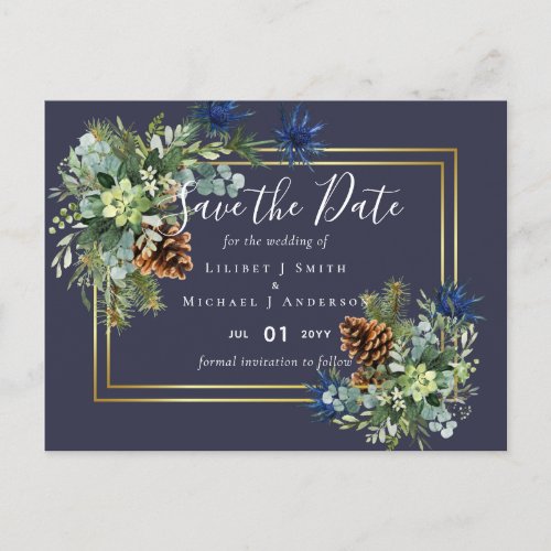 Winter Blue Thistle Eucalyptus Wedding Wonderland Postcard