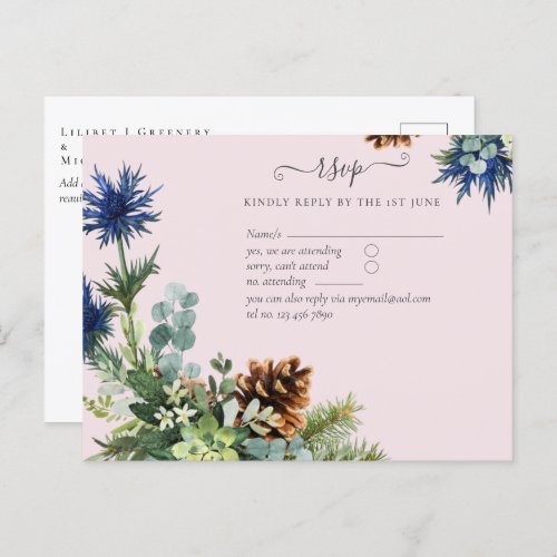 Winter Blue Thistle Eucalyptus Wedding Wonderland Postcard